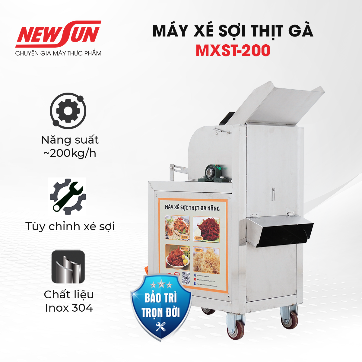 Máy xé sợi thịt gà MXST-200 xé thịt đa năng NEWSUN - Hàng chính hãng