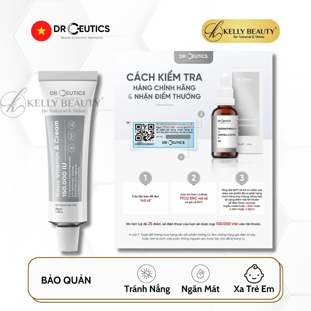 Kem Dưỡng Basic Vitamin A Cream 150.000 IU DrCeutics - Mờ Nếp Nhăn, Căng Mịn; Sáng Da, Mờ Thâm Nám | Kelly Beauty