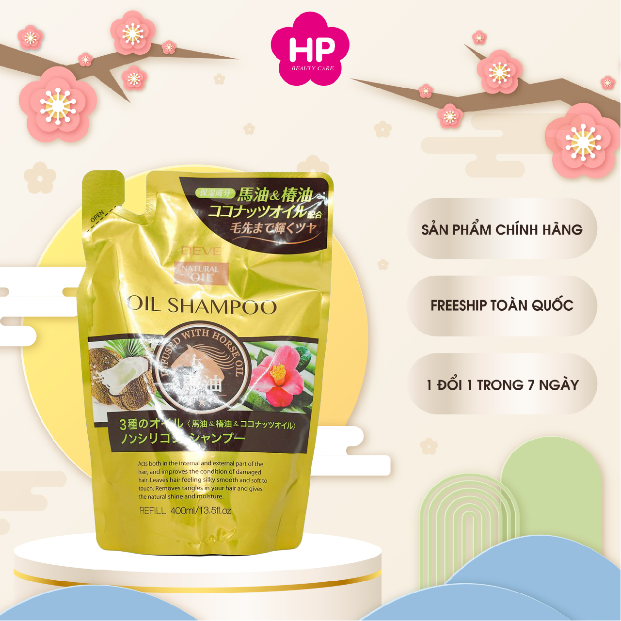 Dầu Gội Đầu Phục Hồi Tóc Yếu Dễ Gãy Rụng Chiết Xuất Tinh Dầu Ngựa Deve Natural Oil Shampoo (Chai 480mL)