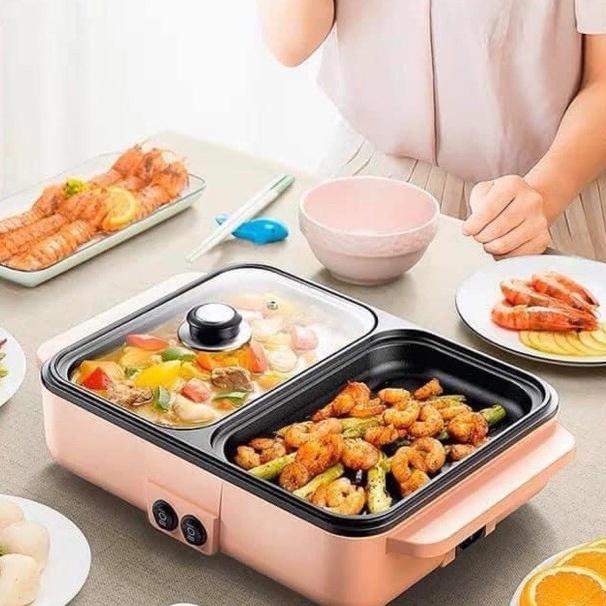 BẾP ĐIỆN 2 NGĂN MINI – NẤU LẨU VÀ ĐỒ NƯỚNG 2 NGĂN RIÊNG - NHỎ GỌN TIỆN DỤNG