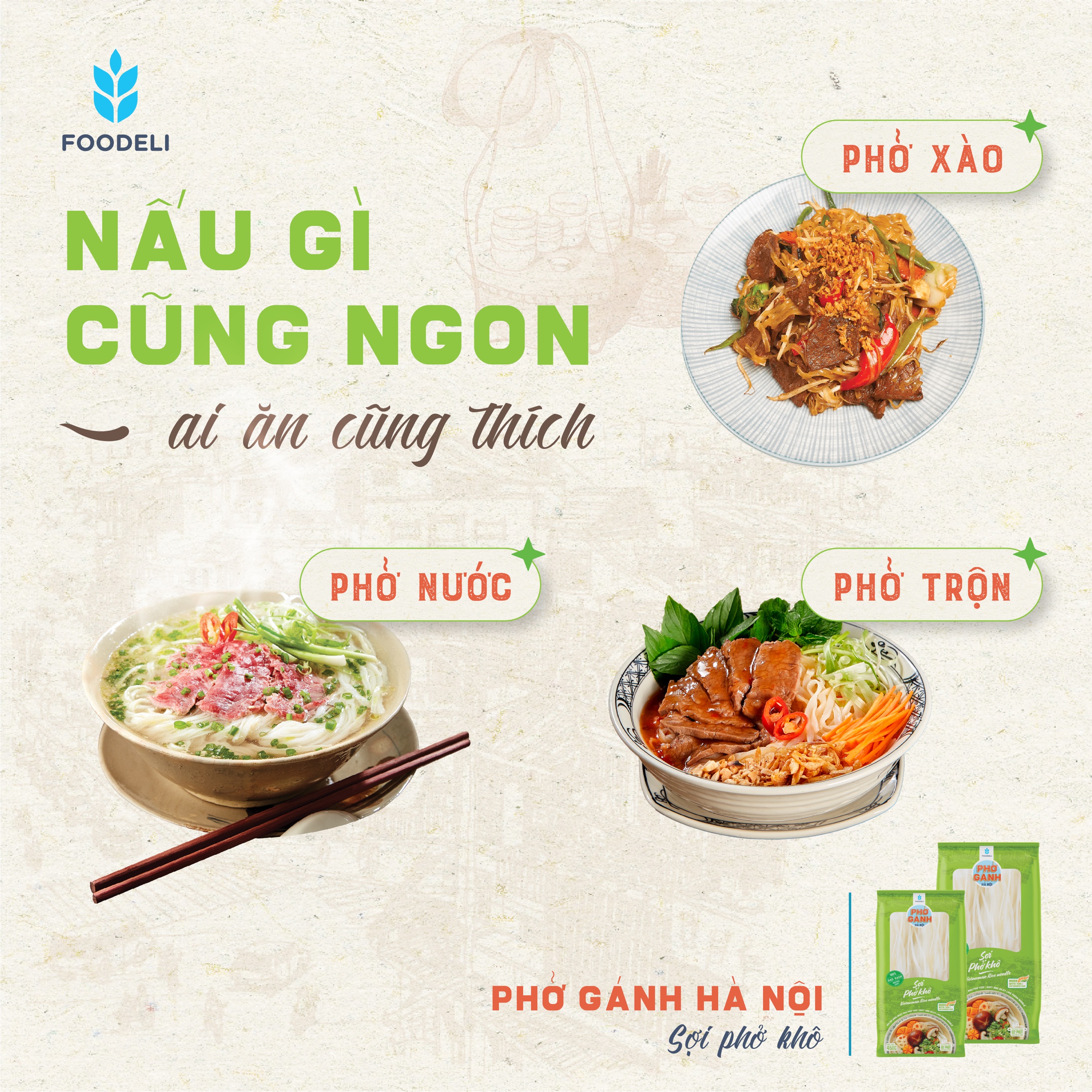 Phở Gánh Hà Nội Sợi Phở Phở Khô 100% từ gạo nguyên chất (Gói 200gr)