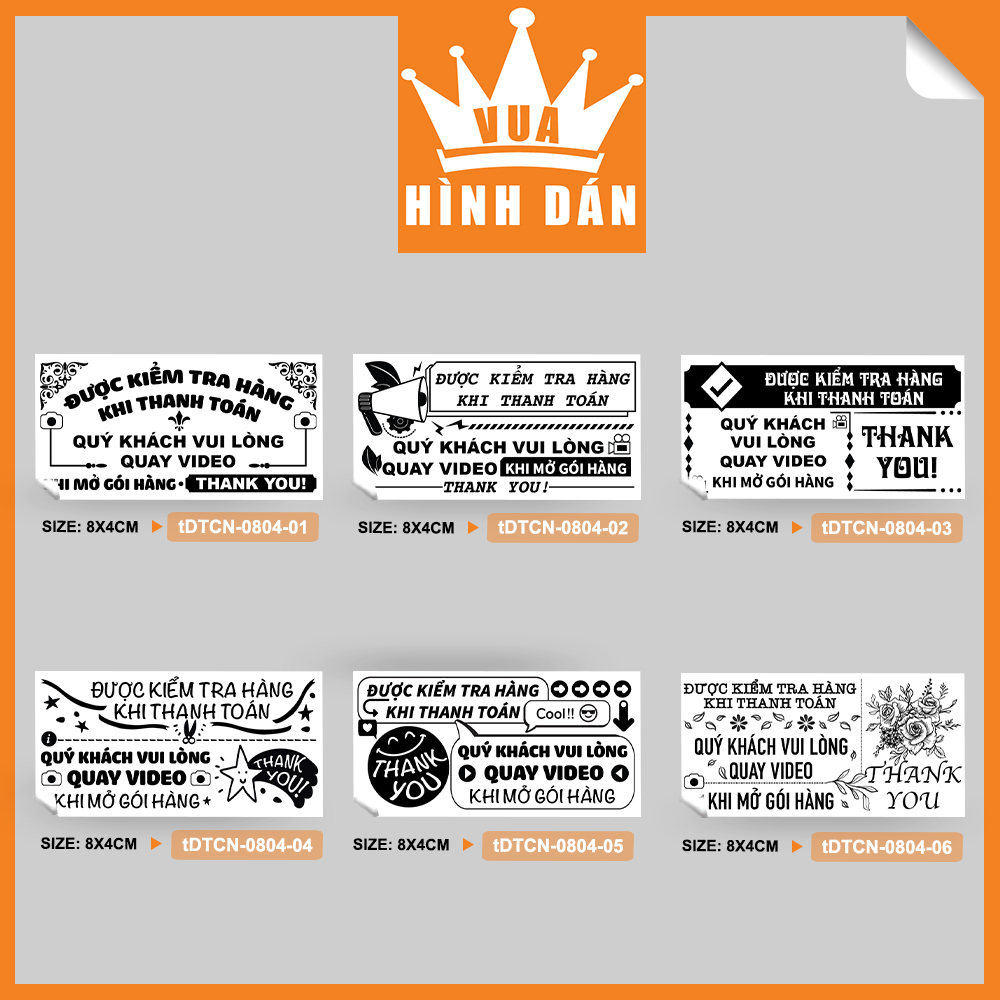 Set 50/100 Tem ĐƯỢC KIỂM HÀNG KHI THANH TOÁN, QUÝ KHÁCH VUI LÒNG QUAY VIDEO KHI MỞ GÓI HÀNG, THANK YOU! - tem sticker dán đơn hàng, kiện hàng dành cho shop