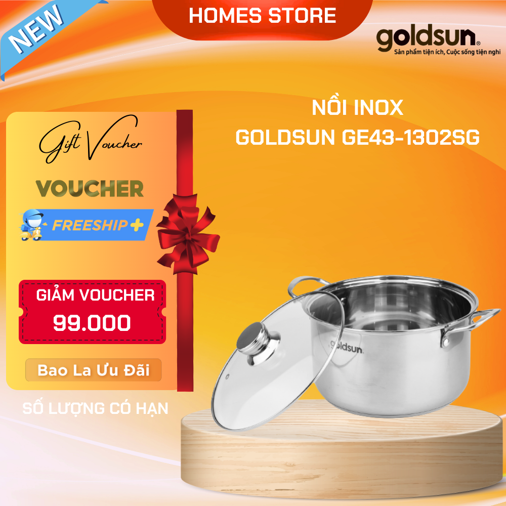 Nồi Inox Đáy Từ 3 Lớp GOLDSUN GE43-1302SG Đường Kính Đáy 26 Cm Công Nghệ Chống Dính Mỹ Không Kén Bếp - Hàng Chính Hãng