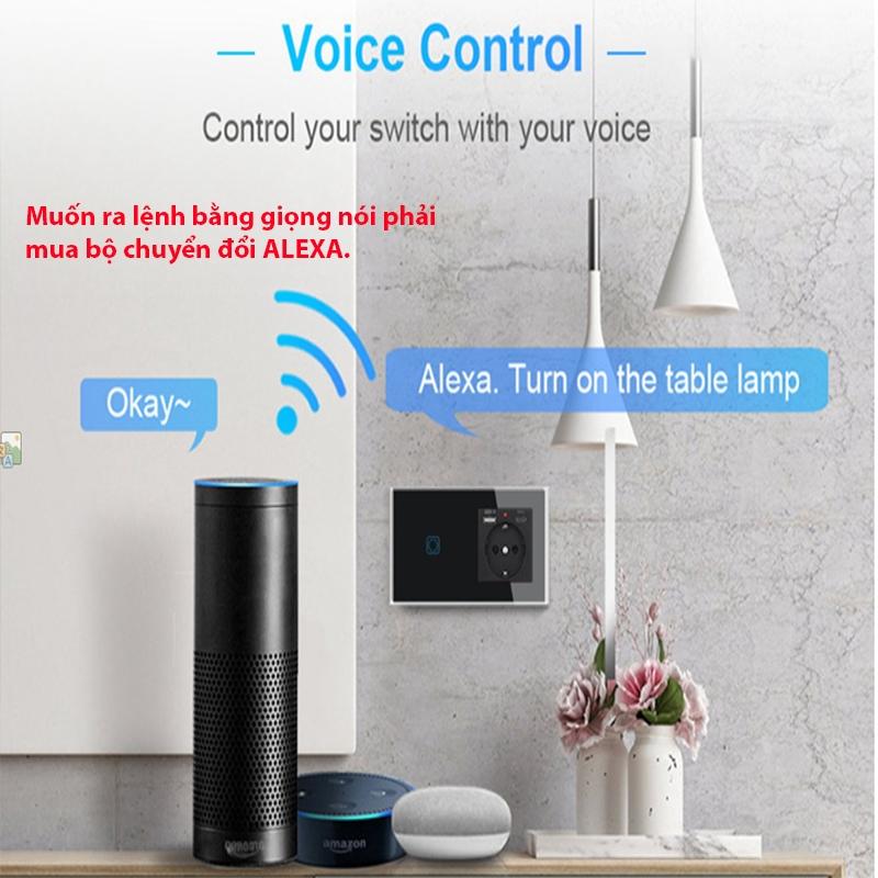 Công Tắc Thông Minh Wifi TUYA, Hình Chữ Nhật Cảm Ứng 3 nút + Ổ điện EU