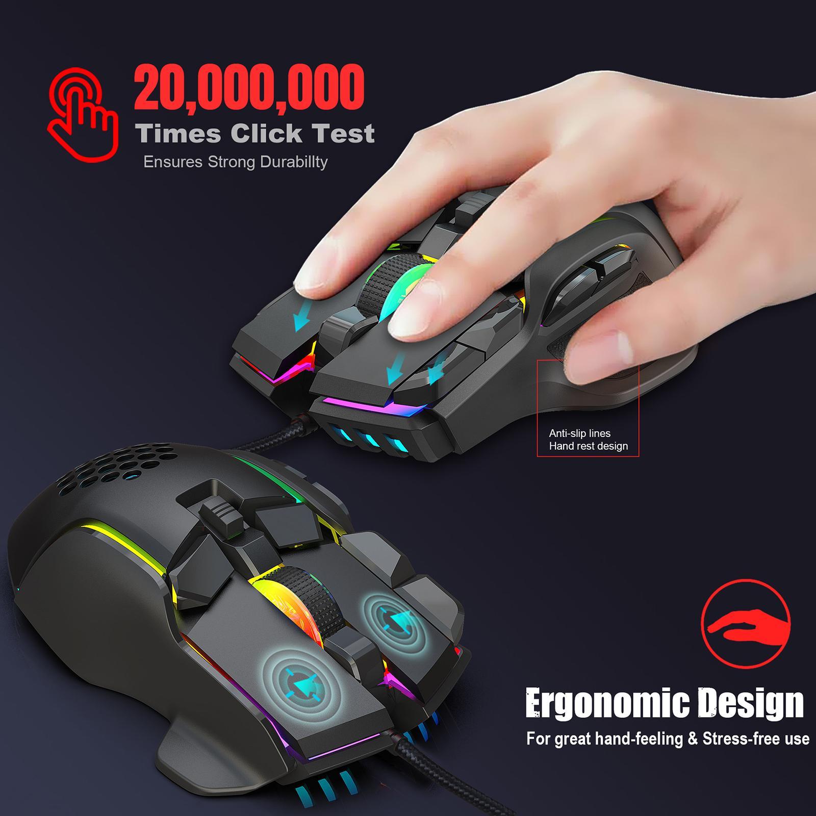 USB Wired Gaming Mouse, 10 Buttons Programming, up to 12800 DPI, USB Computer Mouse Adjustable DPI Mice for Laptop PC and Notebook