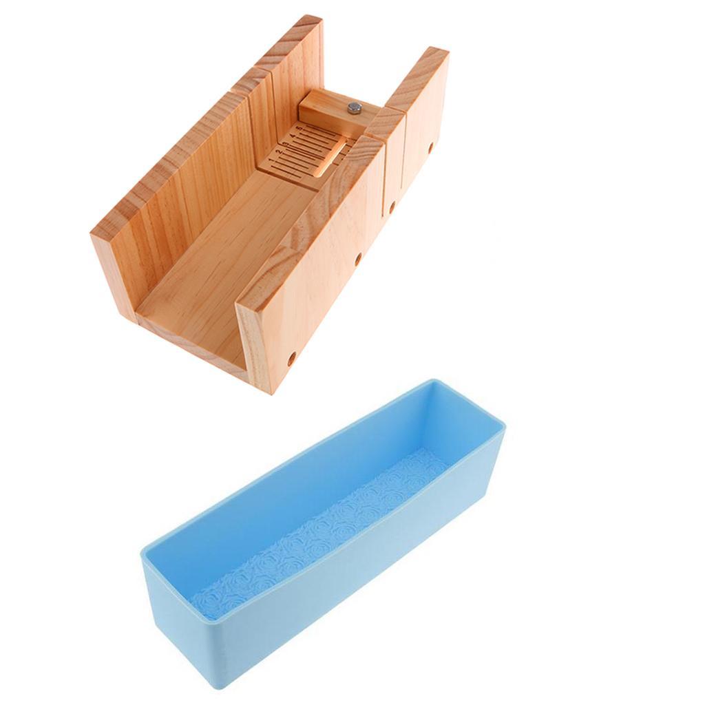 Adjustable Wooden Soap Loaf Cutter Mold Box + Silicone Rectangular Soap Loaf Toast Rose Pattern DIY Mold Mould