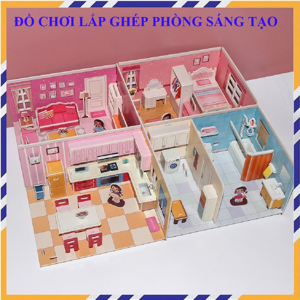 Đồ chơi cho bé gái, Combo 4 Mô hình lắp ghép phòng ngủ 3D, đồ chơi lắp ráp phát huy tính sáng tạo của trẻ