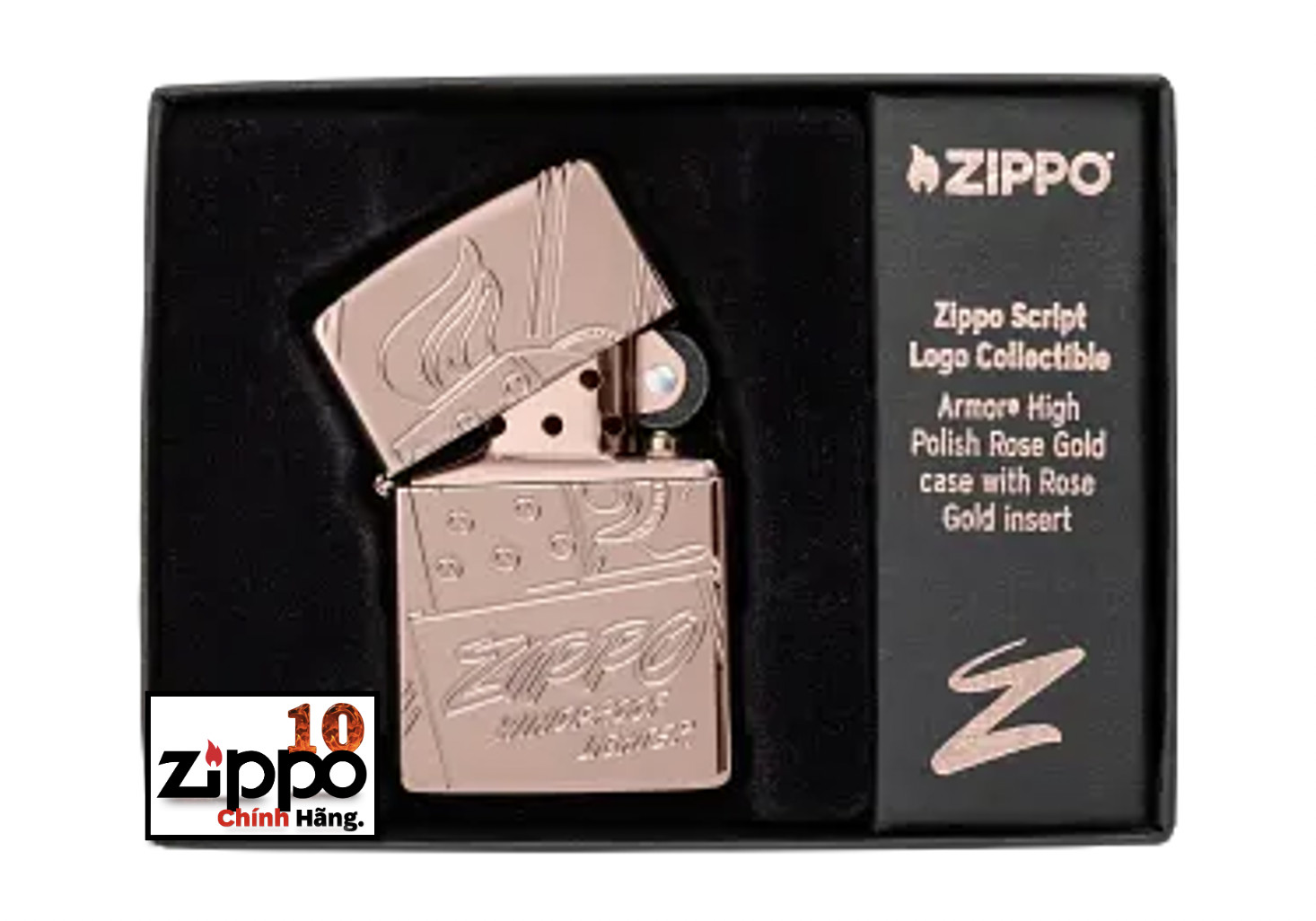 Bât lửa Zippo 48768 Script Logo Collectible Armor Rose Gold - Chính hãng 100%