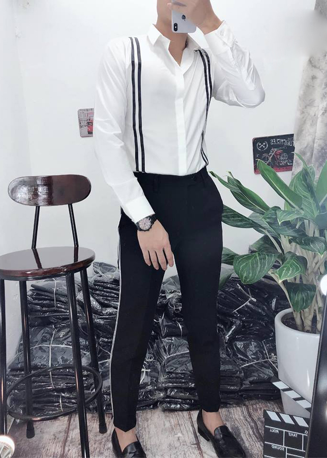 Quần Vải Nam Đen Kẻ Trắng KE04