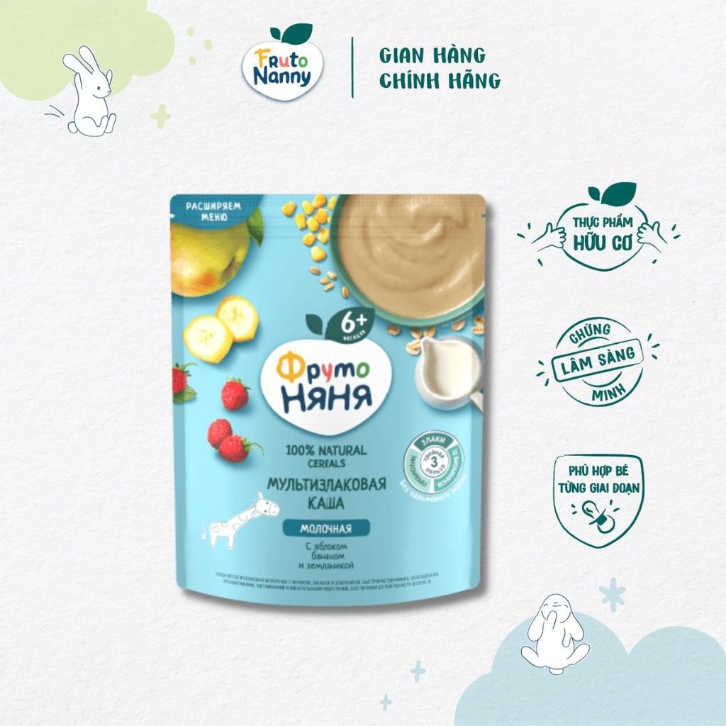 Bột Ăn Dặm FRUTONANNY Organic Vị Ngũ Cốc Sữa, Táo, Chuối Và Dâu Rừng - Ngon Bổ Dưỡng - Không GMO, Chất Bảo Quản - Từ 6 tháng tuổi
