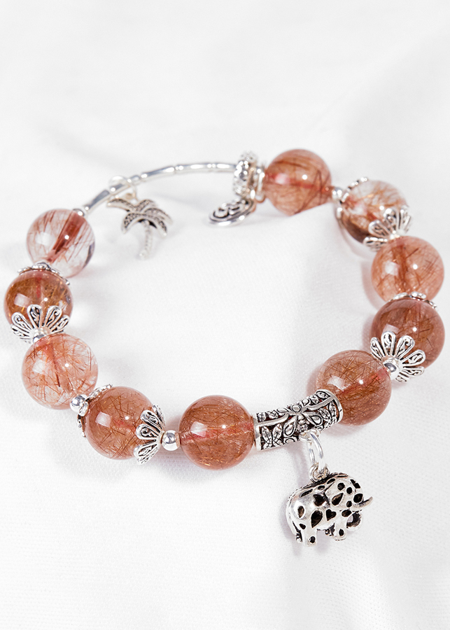 Vòng Thạch Anh Tóc Đỏ Phối Charm Voi Bạc Ngọc Quý Gemstones
