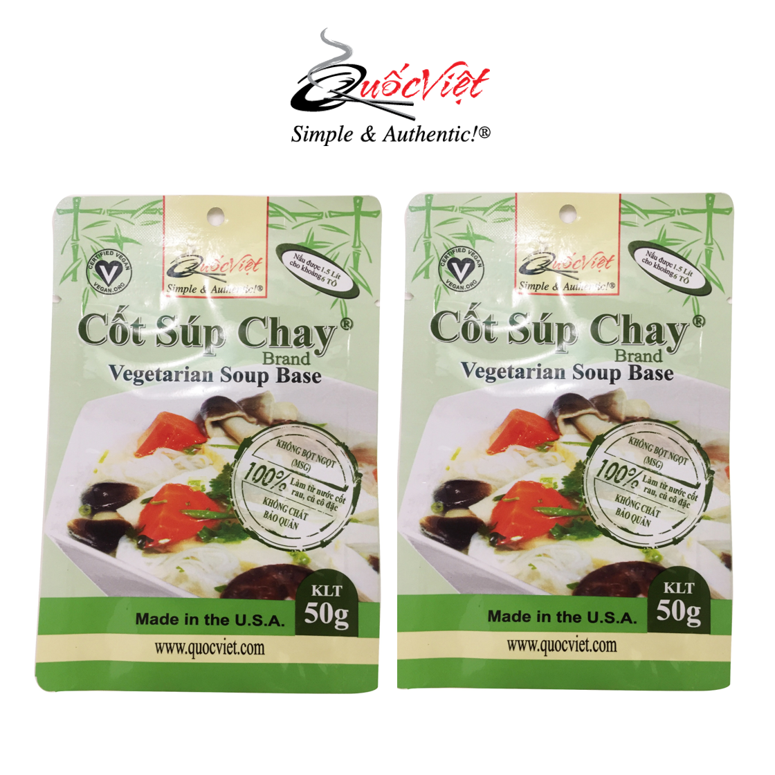 COMBO 2 Gói Gia Vị Nấu Súp Chay Cốt Quốc Việt - 2 x 50g -  gia vị dành cho món ăn thuần chay - VN10507