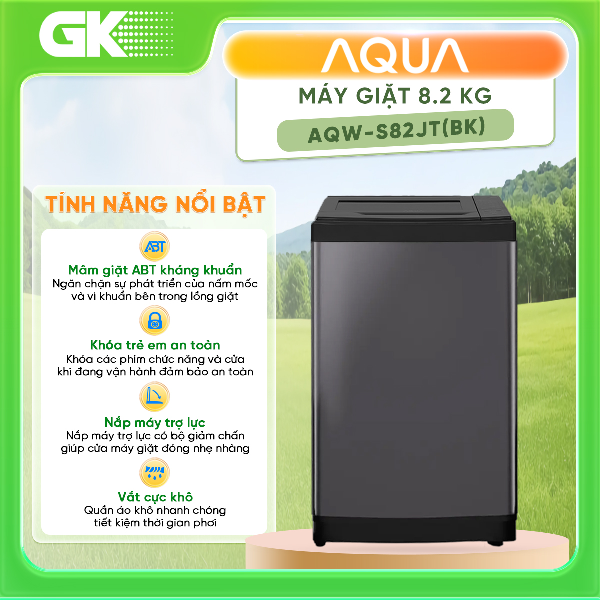 AQW-S82JT(BK) - Máy Giặt Aqua 8.2 Kg AQW-S82JT(BK) - Hàng Chính Hãng