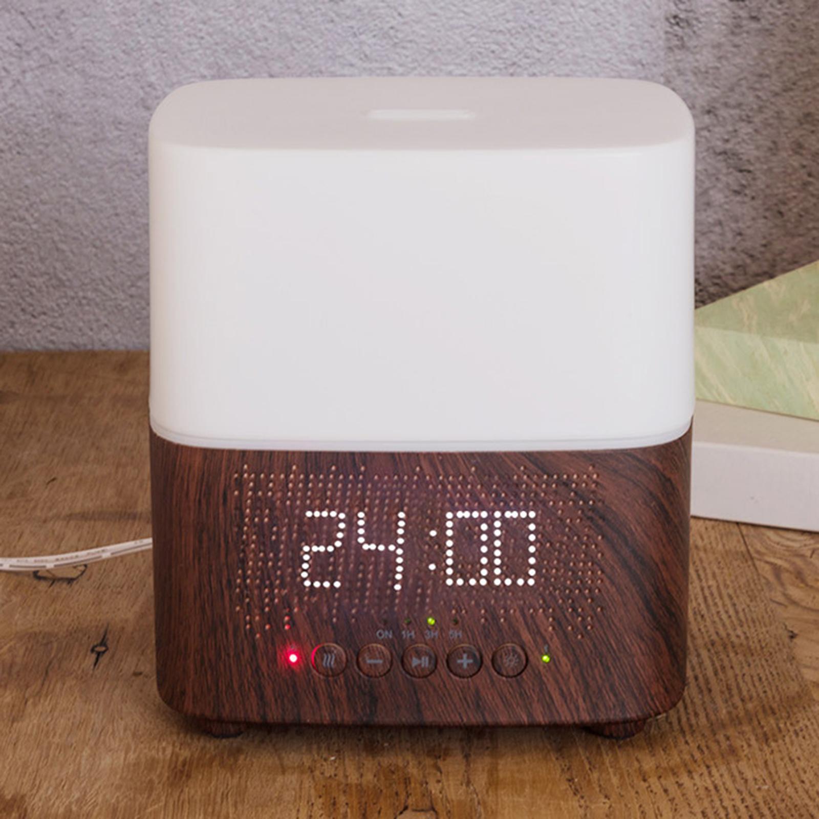 Wood Grain Air Humidifier Diffuser with Blueteeth Speaker Aromatherapy Atomization Alarm Clock Essential Oil Diffuser for Home Living Room