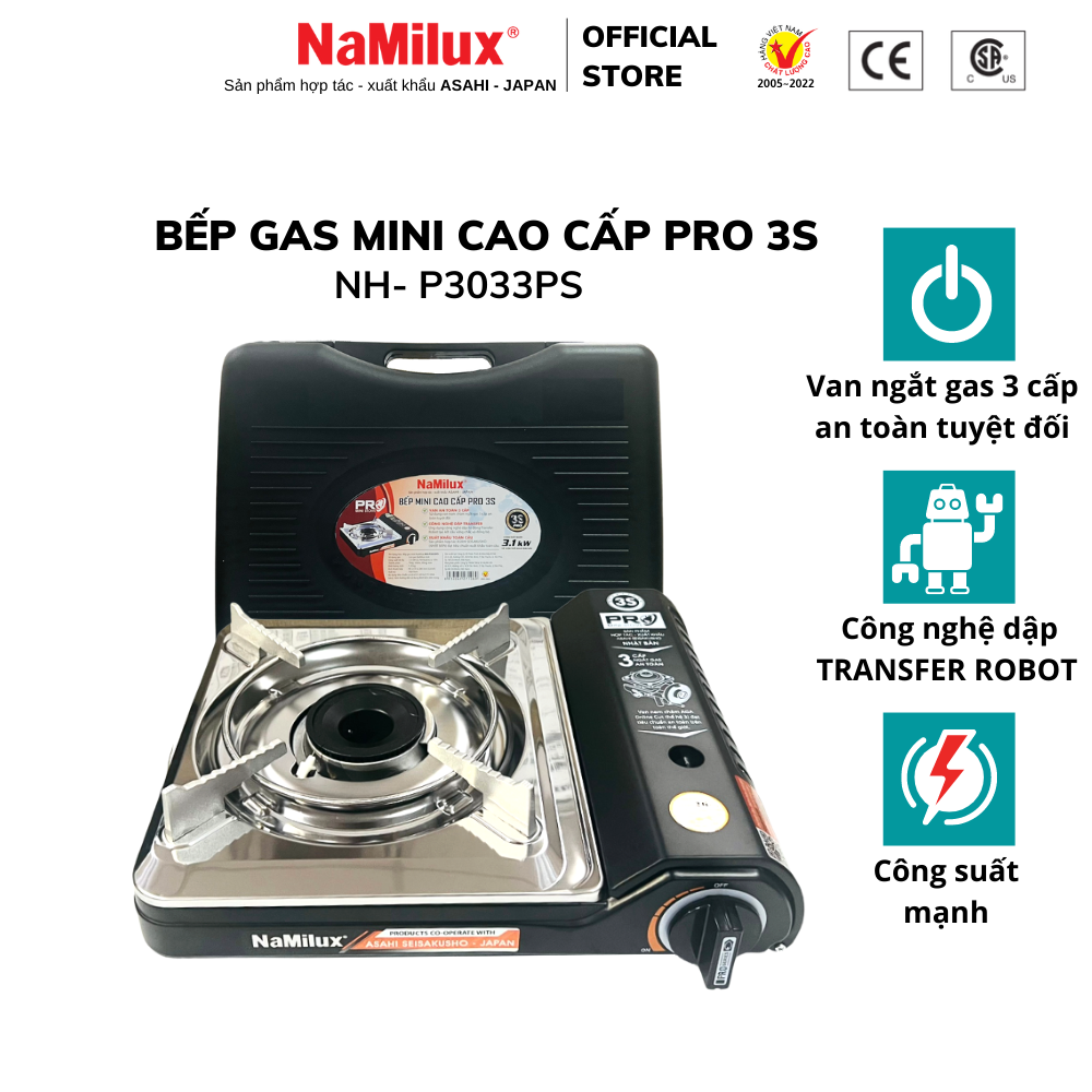 Bếp Gas Mini Cao Cấp PRO 3S NH-P3033PS│Van Ngắt Gas An Toàn 3 cấp│Công Suất Mạnh 3.1 Kw - Hàng Chính Hãng