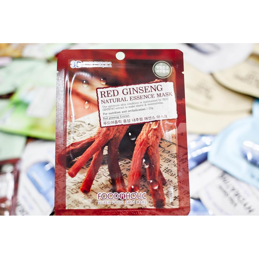 Bộ 10 Gói Mặt Nạ Tái Tạo Phục Hồi Da 3D Foodaholic Red Ginseng Natural Essence Mask Chiết Xuất Hồng Sâm 23ml x10