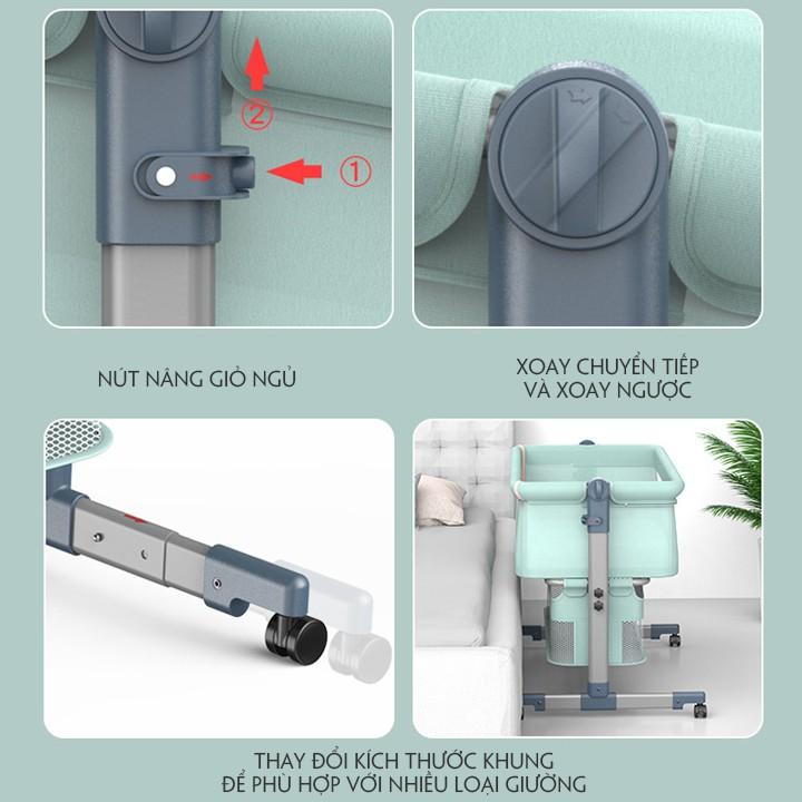 Nôi cũi trẻ em, nôi vải cho bé từ sơ sinh. Có màn, có thể ghép cạnh giường cha mẹ, gấp gọn, giỏ đựng đồ tầng dưới