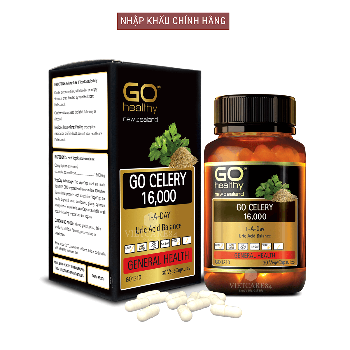 Bộ sản phẩm giúp hạn chế tổn thương xương sụn khớp cho người bị gut: Viên gout New Zealand GO CELERY 16000mg và viên uống bổ xương khớp New Zealand GO GLUCOSAMINE 1-A-DAY 1500mg