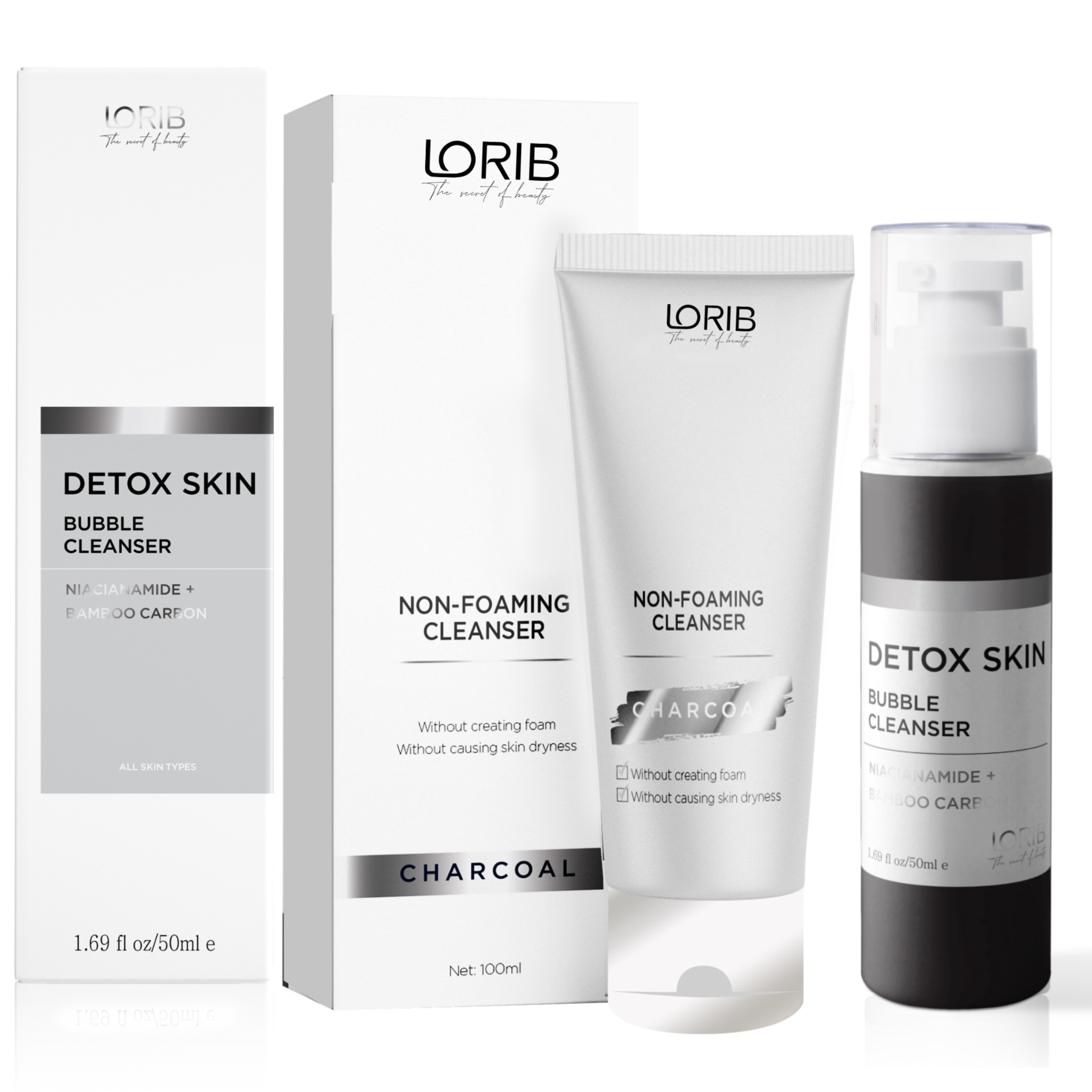 Combo kem rửa mặt Charcoal và Bubble cleanser Lori B - làm sạch sâu da nhờn, lỗ chân lông to