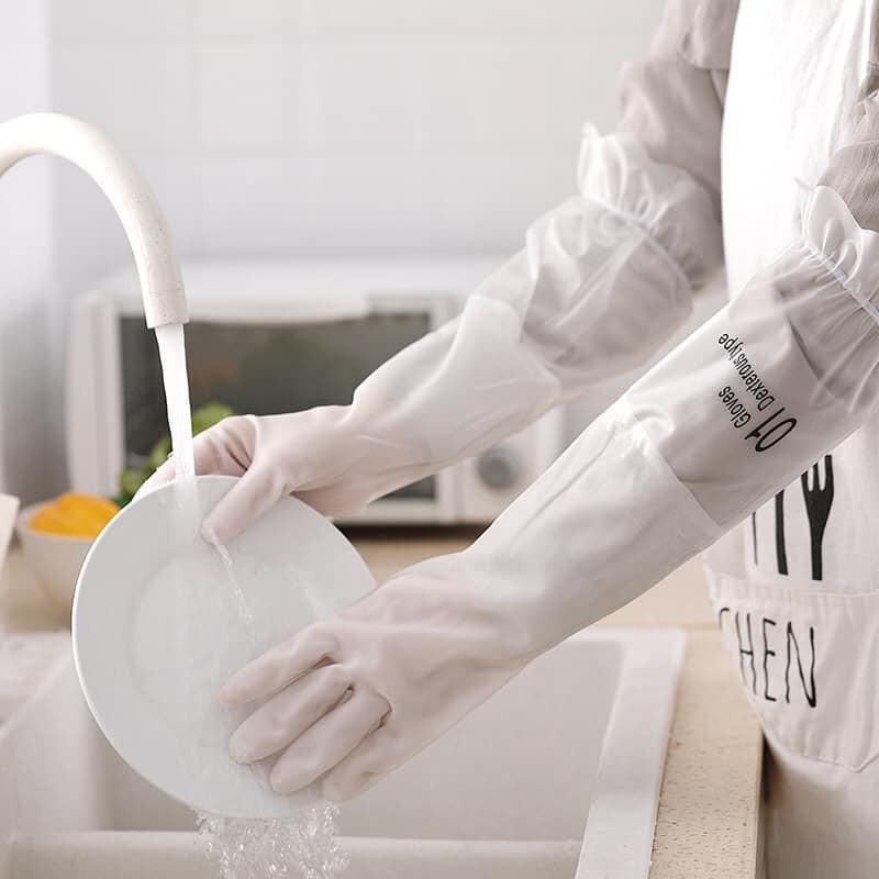 Găng tay siêu dai lót nỉ bo chun trợ thủ nhà bếp - Loại Dài Siêu Dai, Có Dây Chun Chống Tuột - 00220