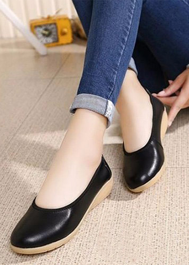 Giày Thấp Gót Da Thật Amy - Đen