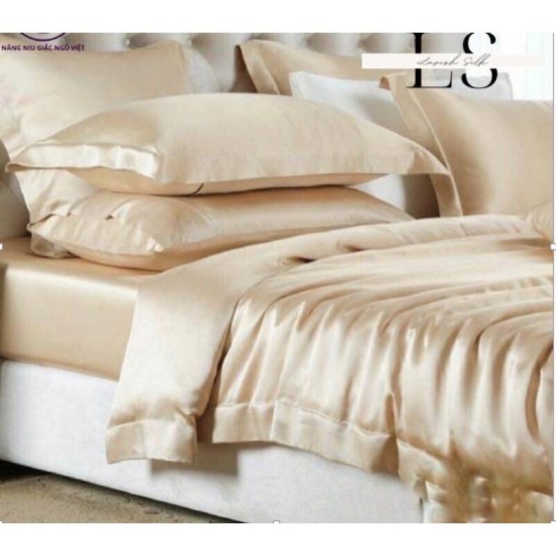 Bộ Ga Phủ Phi Lụa Lavish Silk Cao Cấp Mát Lạnh Hàng Loại 1 Không Nối Vải - Vàng Kem