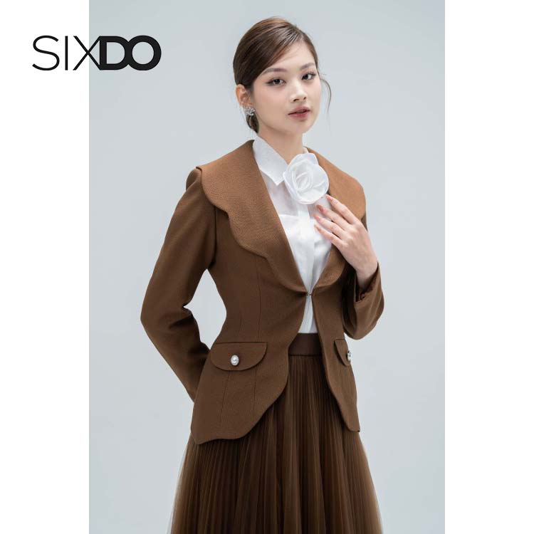Áo vest nữ woven SIXDO viền sò sang trọng