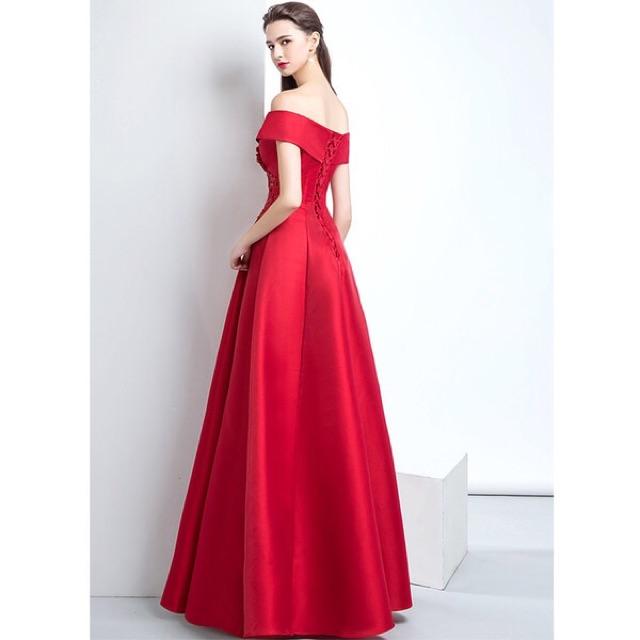 Đầm Maxi dạ hội bẹt vai kết hoa ren nổi và đá SANG TRỌNG - Size ML đến 58kgMM MM