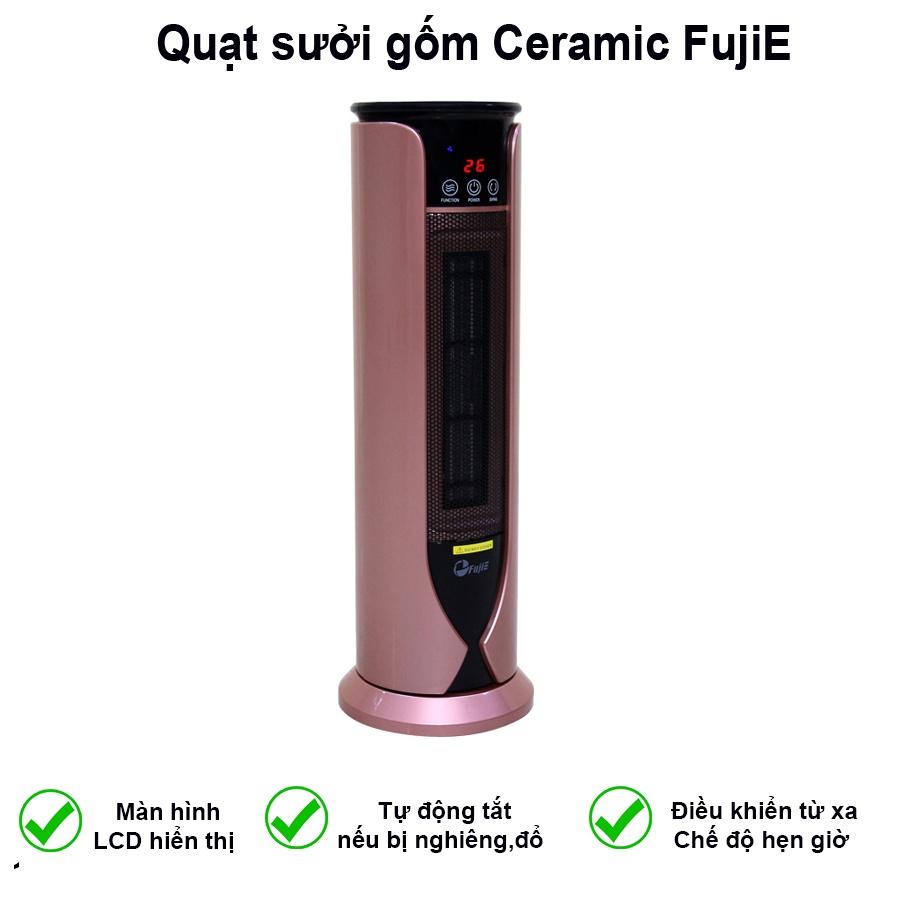 Quạt sưởi gốm Ceramic Fujie CH-1600RM, 1000W/2000W, điều khiển từ xa, 10-20m2, màu vàng hồng đen - hàng chính hãng