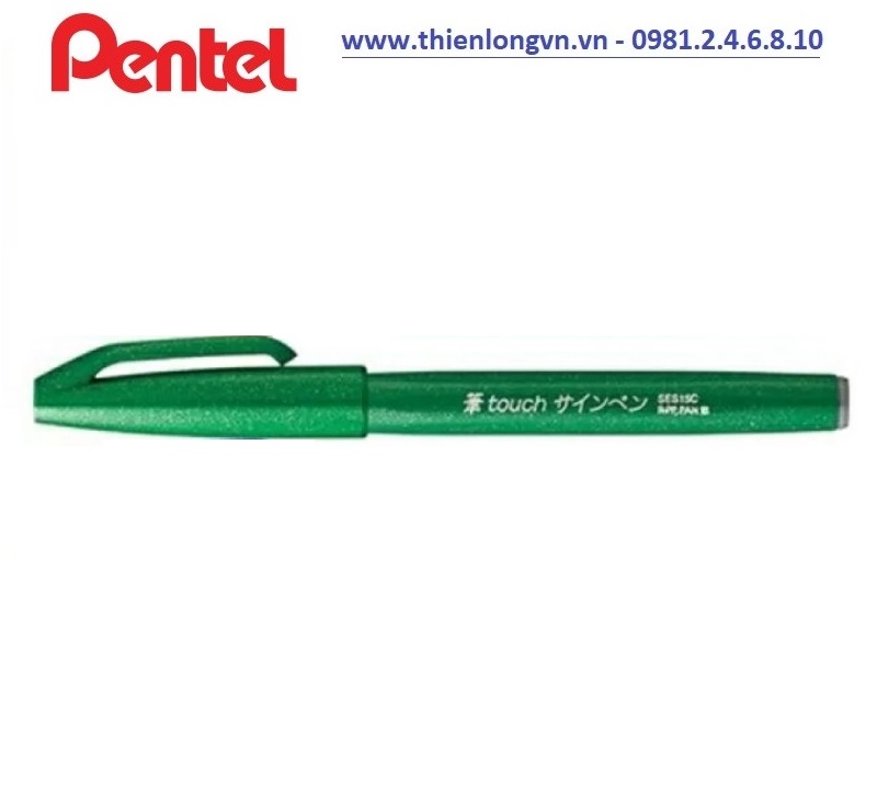 Bút lông viết thư pháp hiện đại Pentel SES15C-D màu xanh lá; Calligraphy Fude Touch Sign - Green