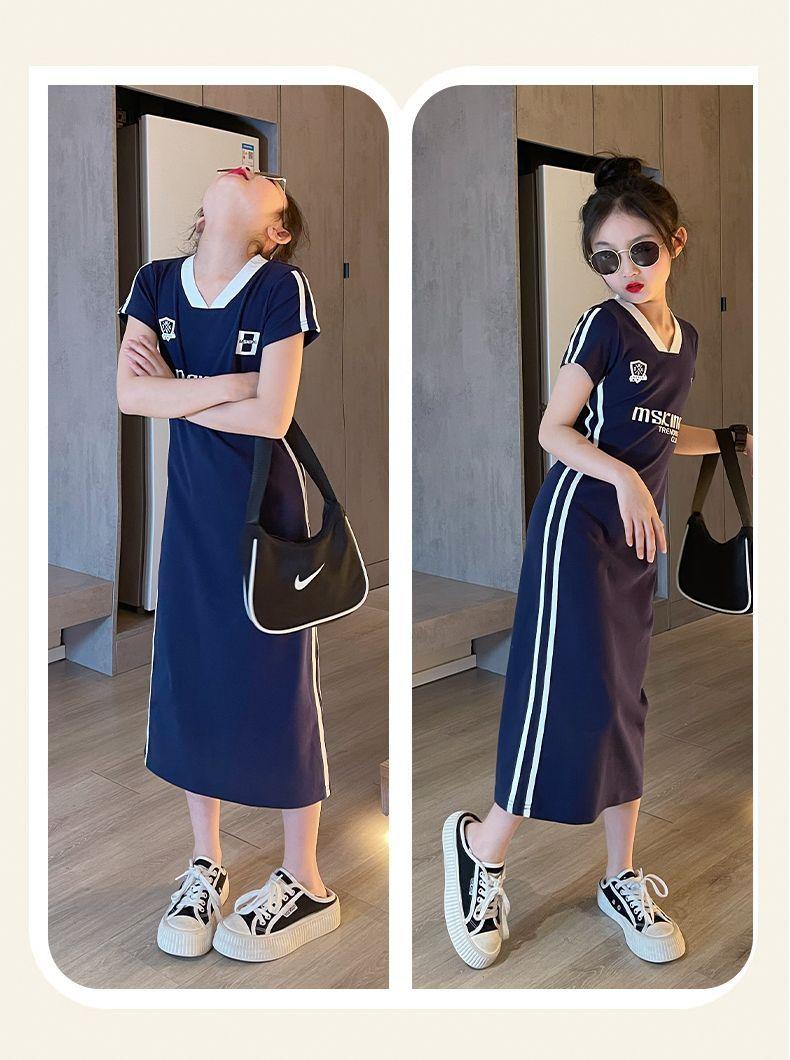 TOBE1SHOP Cô gái ăn mặc cotton mùa hè mỏng 2023 học sinh trung học cơ sở trẻ em lớn tây lưới váy vừa vặn màu đỏ