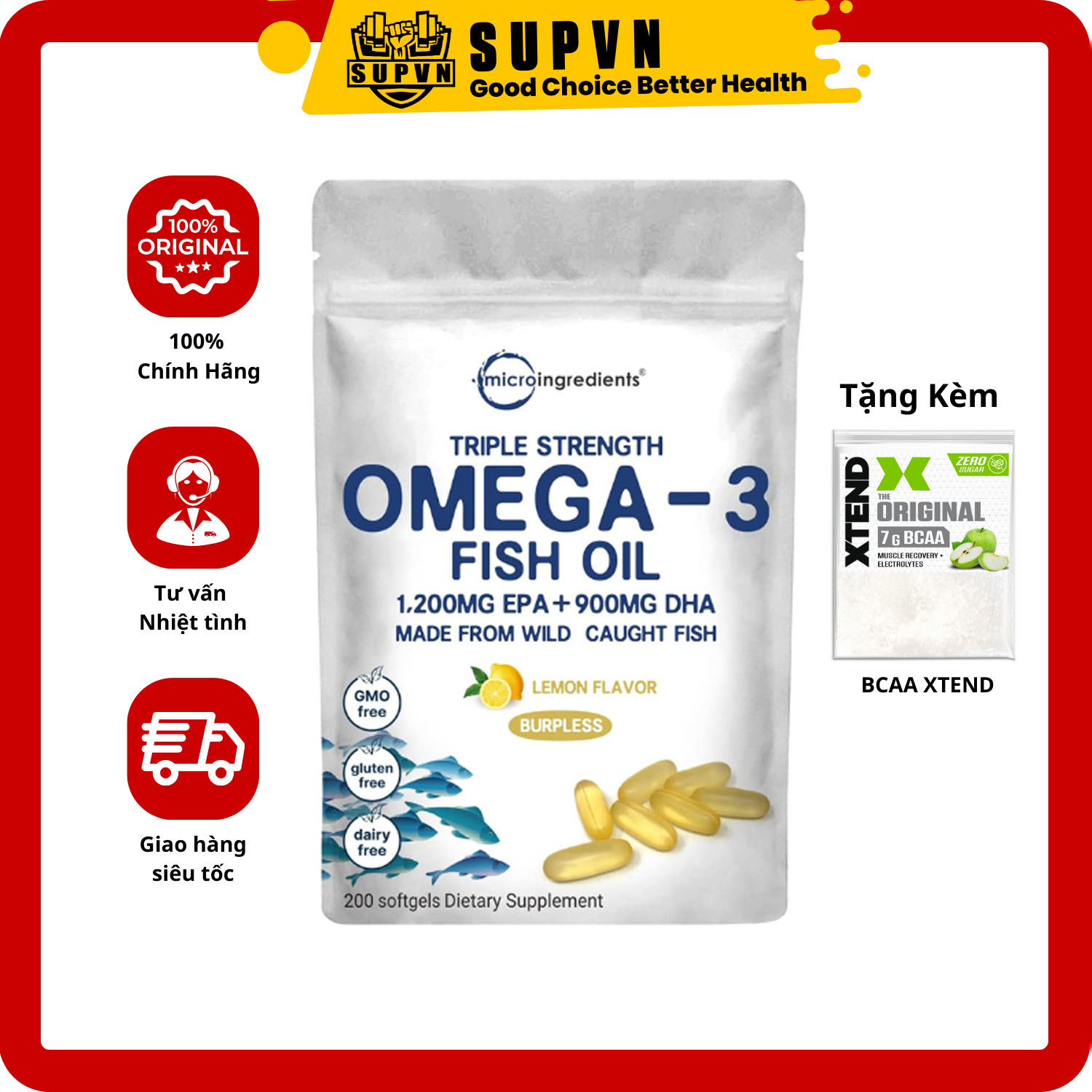 Viên Uống Dầu Cá Hàm Lượng Cao (200 viên - 300 viên) Micro Ingredients Omega 3 Fish Oil