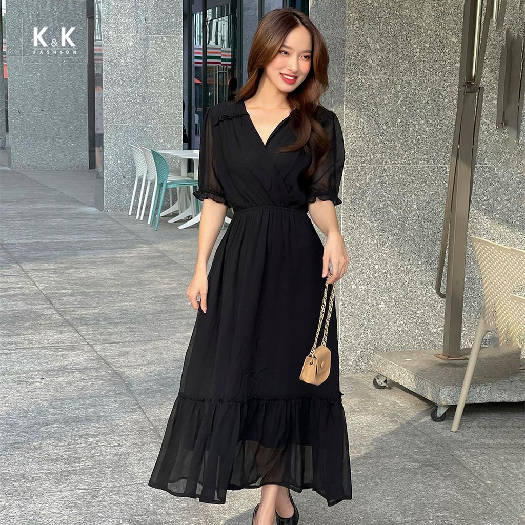 Đầm midi đen dáng đuôi cá K&amp;K Fashion KK150-29 Chất Liệu Voan Tăm