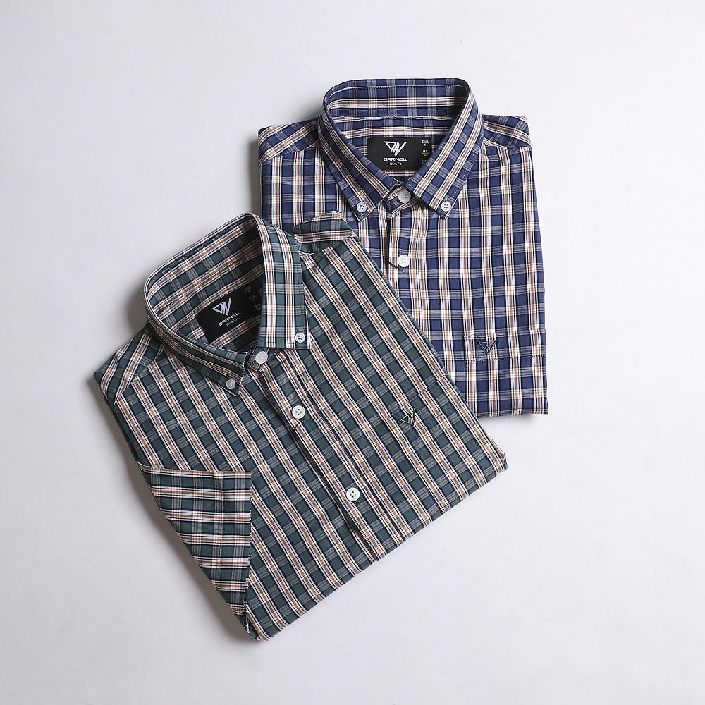 Áo sơ mi tay ngắn nam cao cấp kẻ caro chất cotton bền đẹp chính hãng DARNELL DN0041
