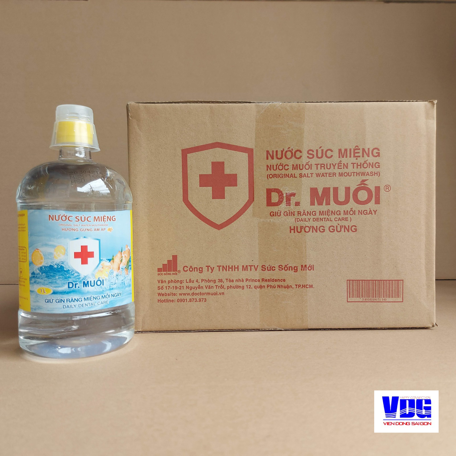 1 Thùng 9 chai Nước súc miệng Dr. Muối hương Gừng ấm áp (1000ml)