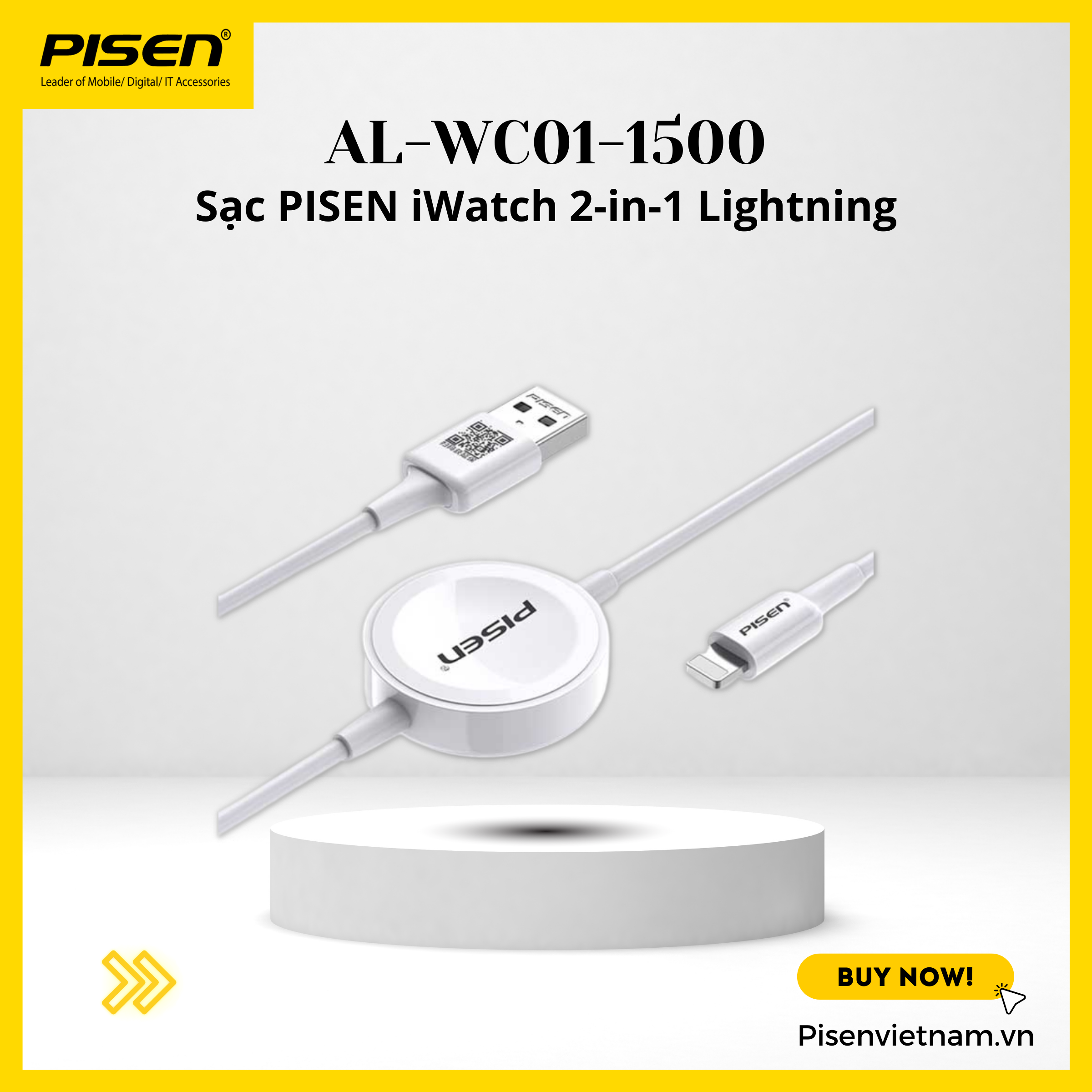 Cáp sạc I phone 2 trong 1 Light ning PISEN 1.5m - Hàng chính hãng Bảo Hành 18 tháng