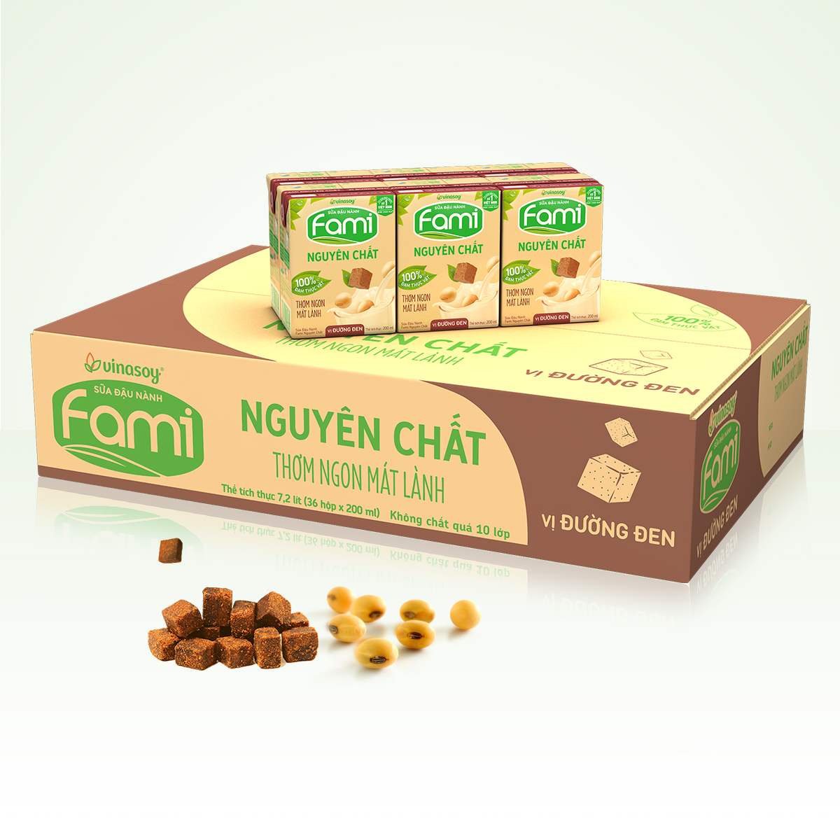 Thùng Sữa Đậu Nành Fami Nguyên Chất Vị Đường Đen (200ml x 36 Hộp)