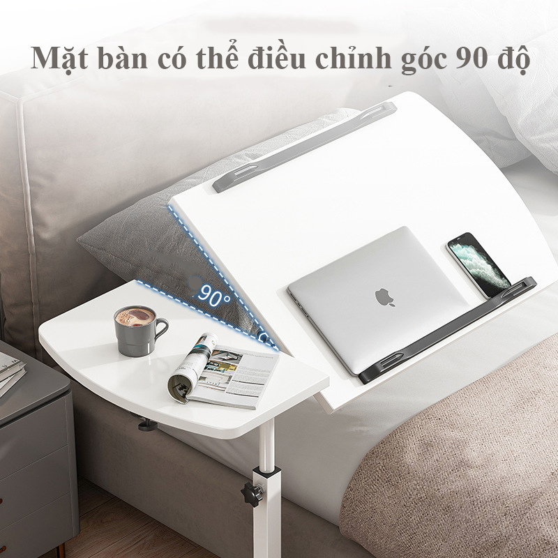 Bàn laptop ngồi giường kích thước nhỏ 40x60cm, bàn đọc sách điều chỉnh chiều cao có bánh xe di chuyển dễ dàng