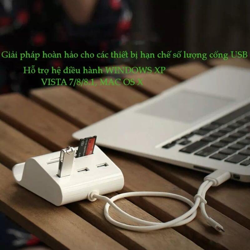 Ugreen UG30339US156TK 50CM màu Trắng Bộ chia HUB USB 2.0 sang 3 USB 2.0 + đọc thẻ TF SD MS M2 có khay đỡ - HÀNG CHÍNH HÃNG