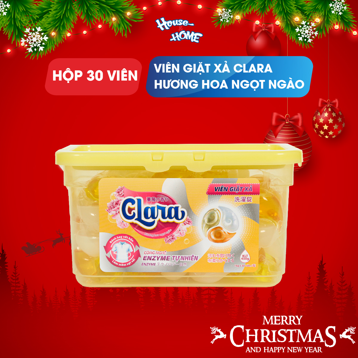 Viên giặt xả Clara hương hoa ngọt ngào Hộp 30 viên