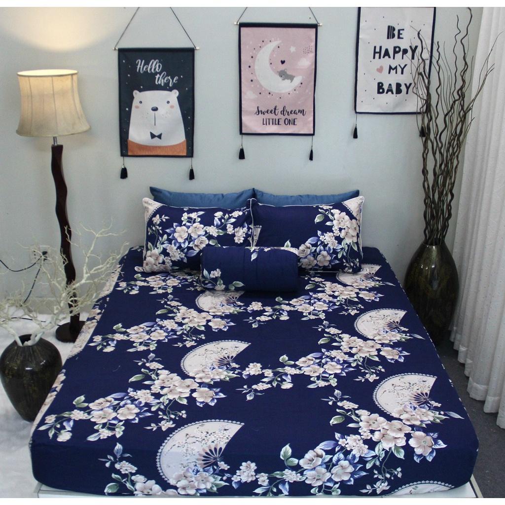 Bộ chăn drap gối satin Hàn Quốc hoạ tiết