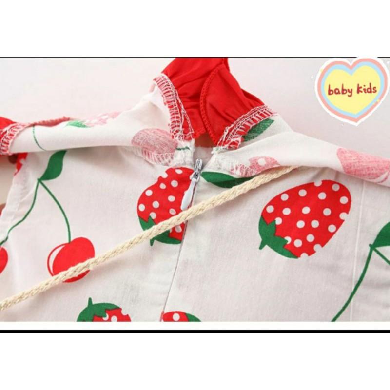 Váy đũi dâu tây kèm túi cói cho bé gái 10 - 24kg