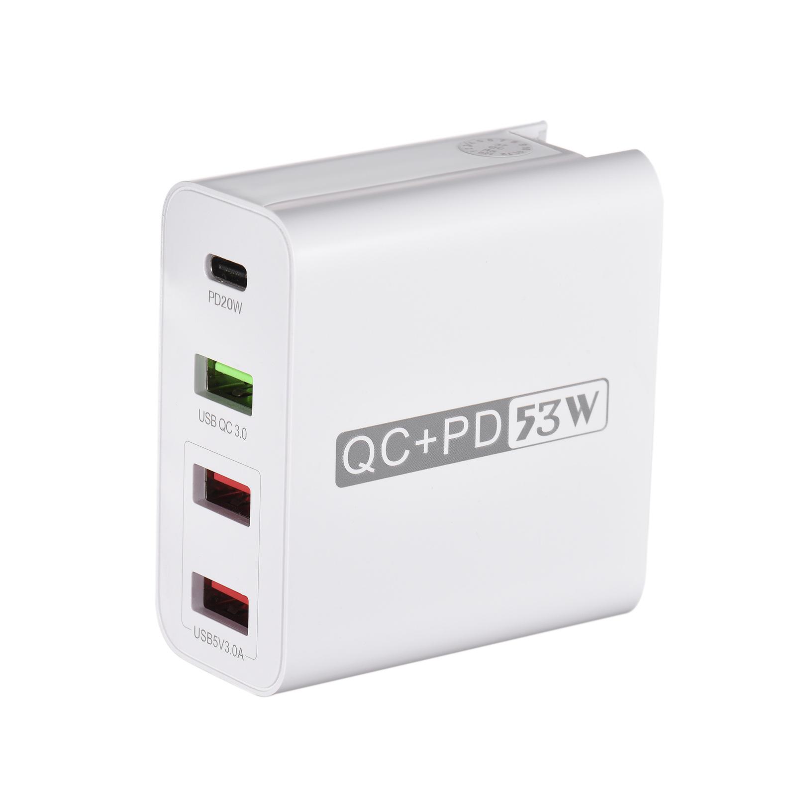 Bộ sạc tường USB 53W Khối sạc nhanh đa cổng với đầu cắm có thể gập lại Bộ điều hợp sạc nhanh 3.0 Bộ sạc PD USB - Trắng - Đầu cắm của Hoa Kỳ