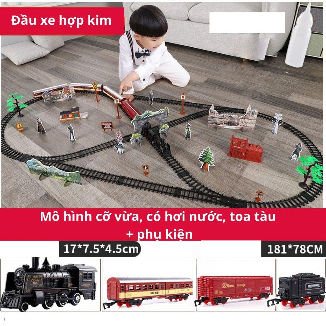 [Có sẵn] Đồ chơi mô hình tàu hỏa cổ điển chạy trên đường ray, nhả hơi nước, có đèn và âm thanh - 19060-6