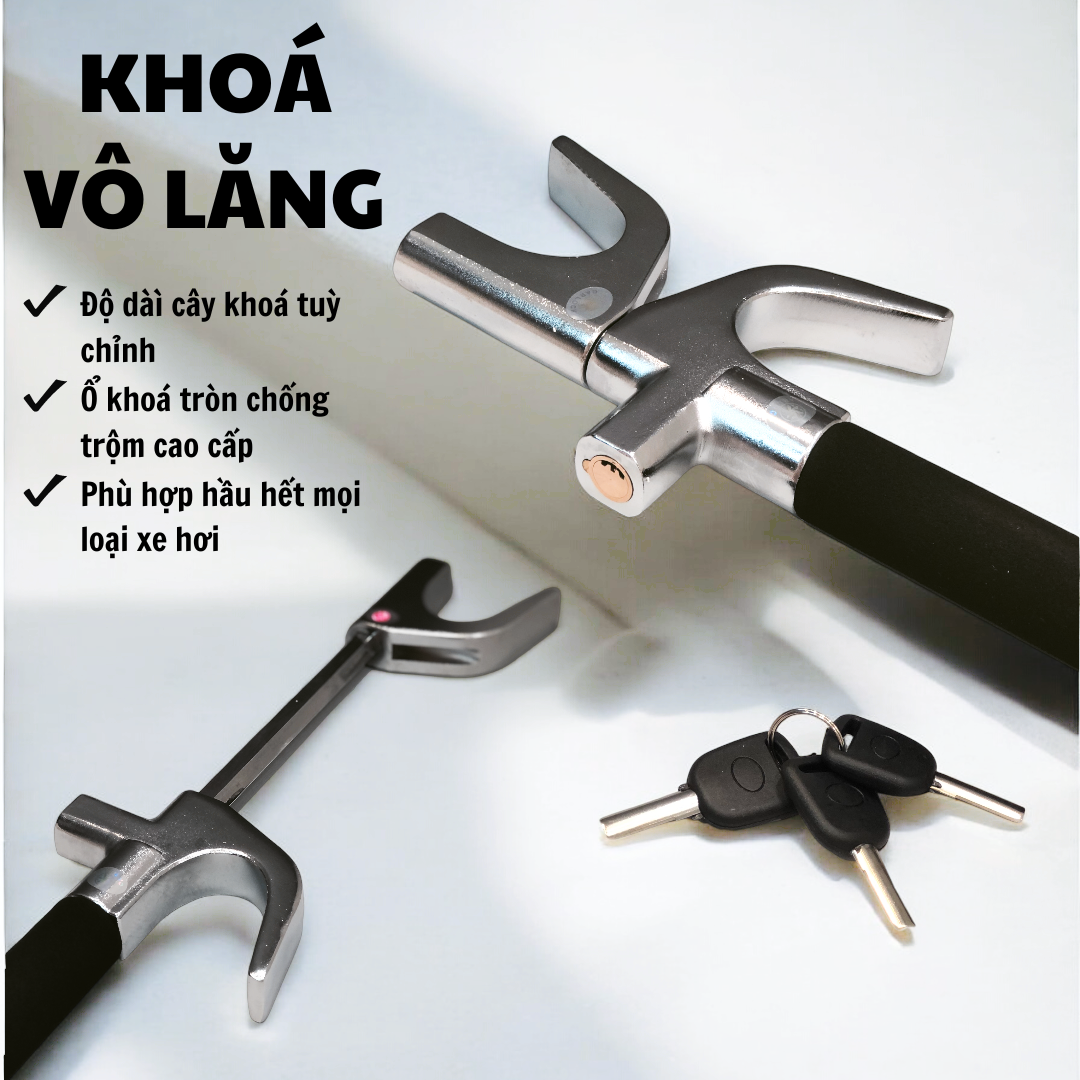 Khoá Vô Lăng Ôtô - Khoá tay lái xe hơi, đầu búa thoát hiểm + TẶNG KÈM MIẾNG MÚT DÁN CHỐNG TRẦY