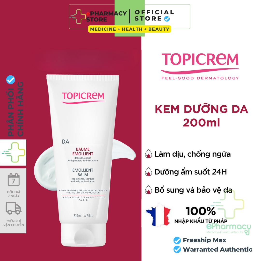 Kem dưỡng da TOPICREM DA Emollient Balm êm dịu cho da khô và da cơ địa