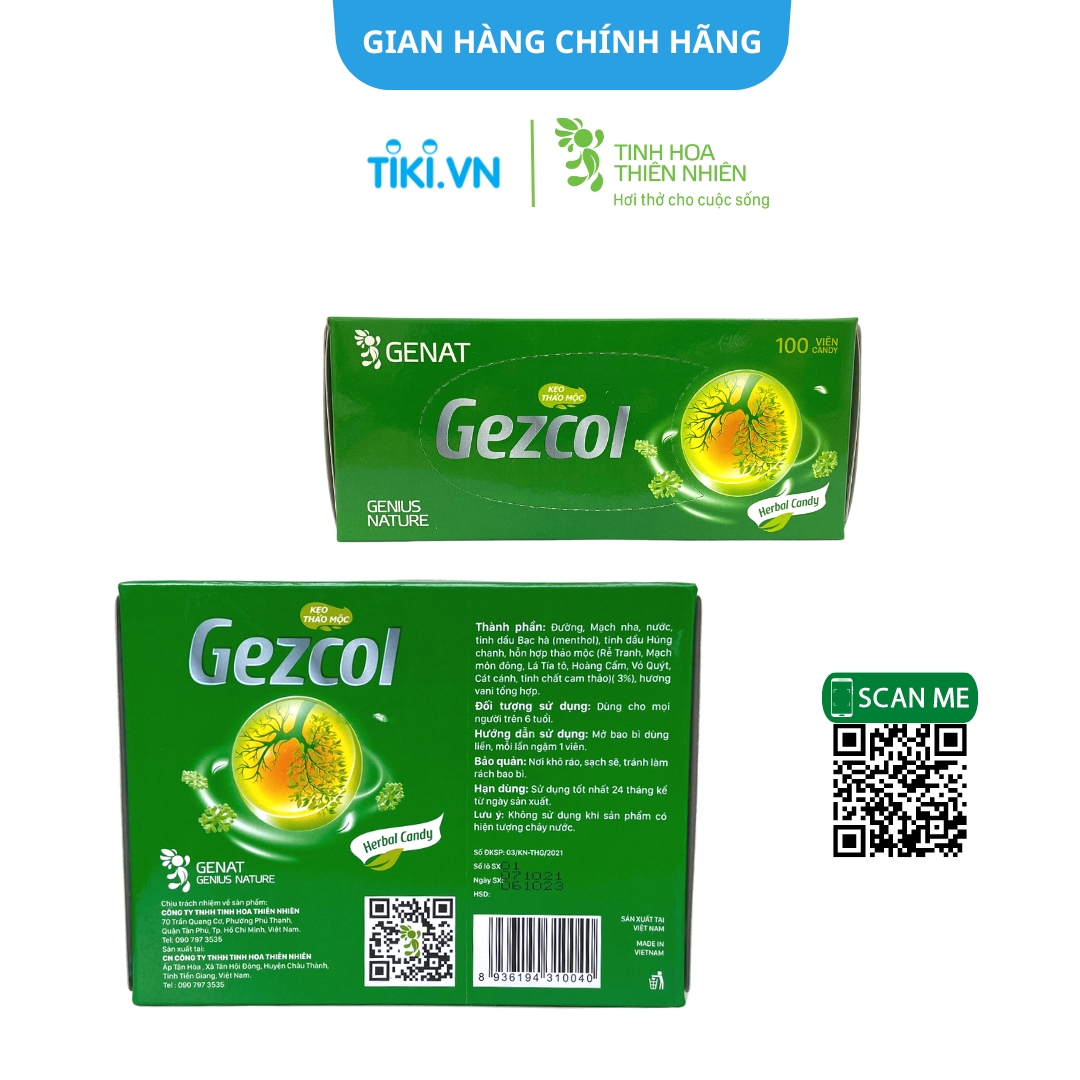 Combo 3 hộp 100 viên - Kẹo thảo mộc Gezcol - Kẹo Genat Gừng - Kẹo ngậm Chanh sả - Genat - Tinh hoa thiên nhiên