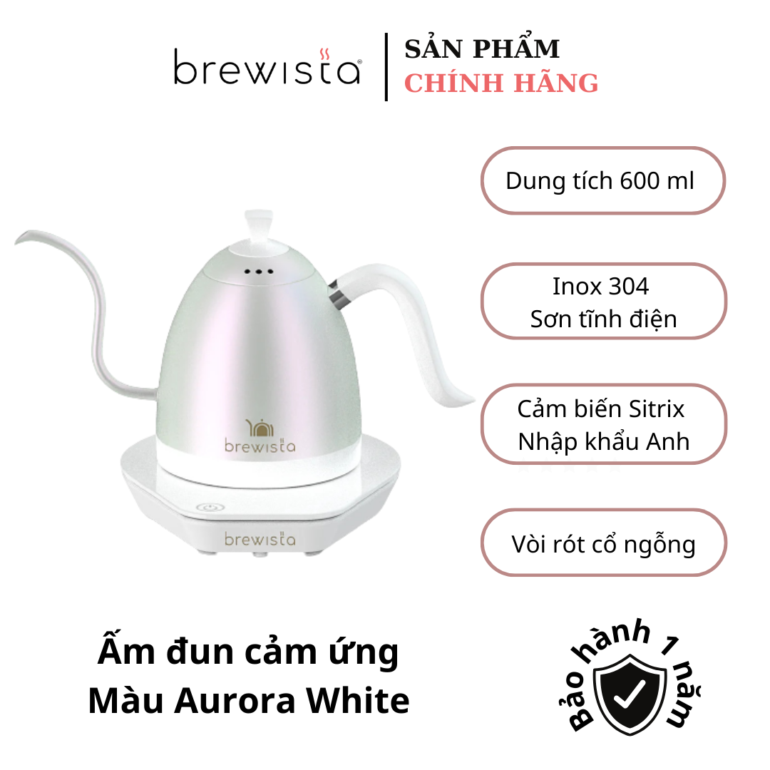 Ấm đun kiểm soát nhiệt độ Brewista 600ml - Aurora White