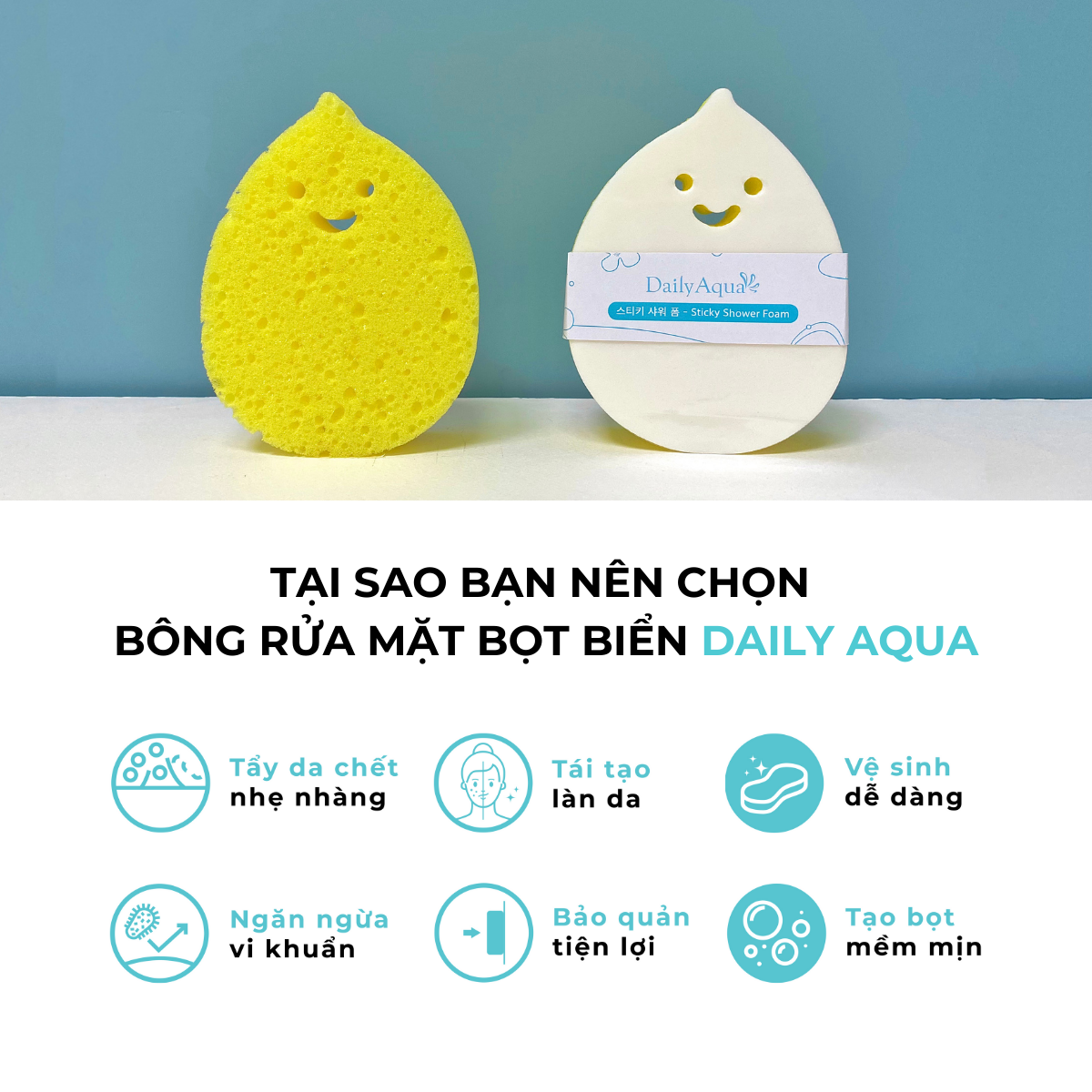 Bông Tắm, Bông Rửa Mặt Bọt Biển Daily Aqua - Làm Sạch Da, Tẩy Tế Bào Chết