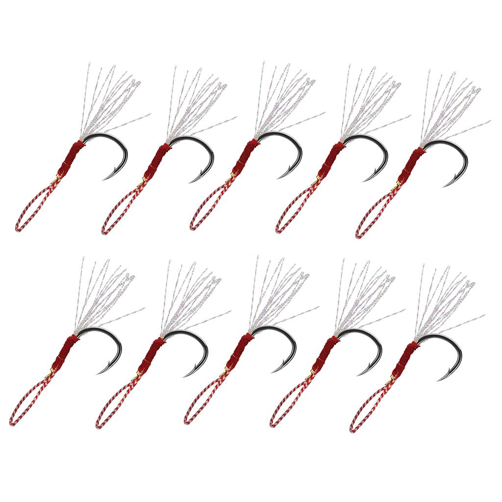 Lots 20 Fishing Assist Hooks with Braid Line Jigging Jig Hooks 14#16# Silver